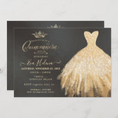 Invitation Quinceañera, Parties scintillant Gown, Or Faux (Devant / Derrière)