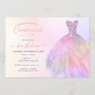 Invitation Quinceañera, Parties scintillant Gown, Pastel Cott