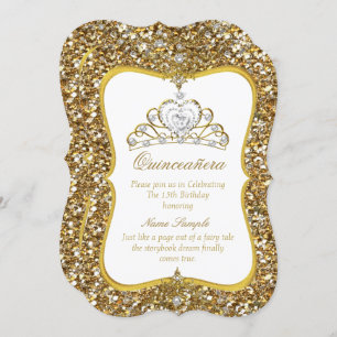 Invitation Quinceanera Parties scintillant or blanc Pearl Tia