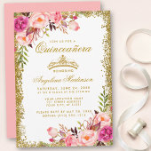 Invitation Quinceanera Parties scintillant or Couronne rose f