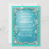 Invitation Quinceañera parties scintillant papillon turquoise (Dos)