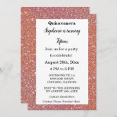 Invitation Quinceanera Parties scintillant rose orange 15e an (Devant / Derrière)