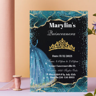 Invitation Quinceañera Parties scintillant turquoise
