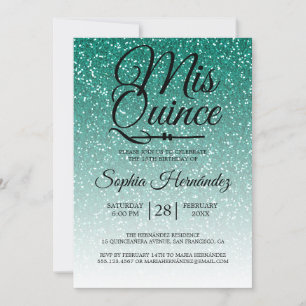 Invitation Quinceañera Parties scintillant verte 15e annivers