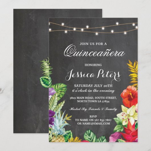 Invitation Quinceanera Party Aloha Lumières tropicales Invita (Devant / Derrière)
