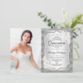 Invitation Quinceanera Party avec photo - Argent (Debout devant)