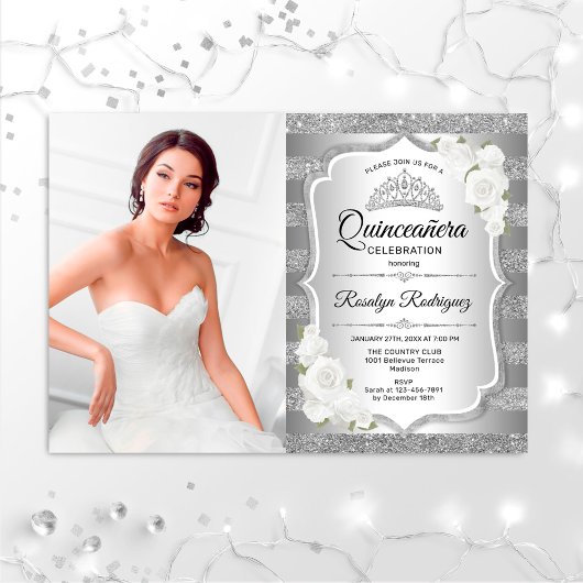 Invitation Quinceanera Party avec photo - Argent