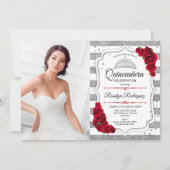 Invitation Quinceanera Party avec photo - Argent Blanc Rouge (Devant)