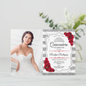 Invitation Quinceanera Party avec photo - Argent Blanc Rouge (Debout devant)