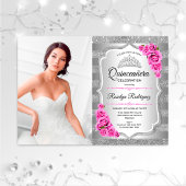 Invitation Quinceanera Party avec photo - Argent rose