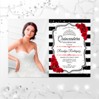 Quinceanera Party avec photo - Argent Rouge Blanc
