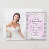 Invitation Quinceanera Party avec photo - Argent violet rose (Devant)