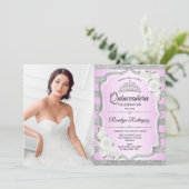 Invitation Quinceanera Party avec photo - Argent violet rose (Debout devant)