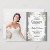 Invitation Quinceanera Party avec photo - Blanc Argent (Devant)