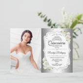 Invitation Quinceanera Party avec photo - Blanc Argent (Debout devant)