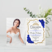 Invitation Quinceanera Party avec photo - Bleu Or Blanc (Debout devant)