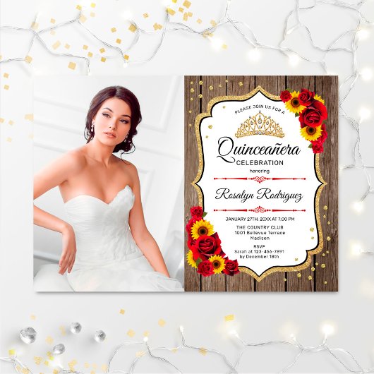 Invitation Quinceanera Party avec photo - Bois rustique