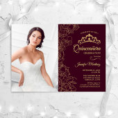 Invitation Quinceanera Party Avec Photo Burgundy Gold Floral