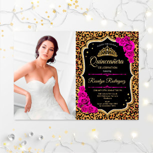 Invitation Quinceanera Party avec photo - Empreinte de léopar