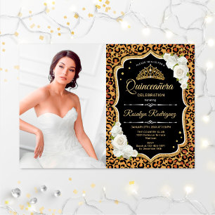 Invitation Quinceanera Party avec photo - Empreinte de léopar