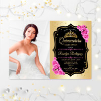 Quinceanera Party avec photo - Gold Black Rose