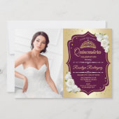 Invitation Quinceanera Party avec photo - Gold Burgundy (Devant)