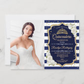 Invitation Quinceanera Party avec photo - Gold Navy White (Devant)