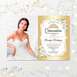 Invitation Quinceanera Party avec photo - Gold White