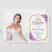 Invitation Quinceanera Party avec photo - Or blanc violet (Devant)