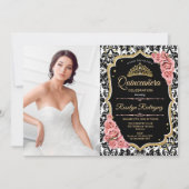 Invitation Quinceanera Party avec photo - Or rose Noir (Devant)