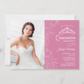 Invitation Quinceanera Party avec photo - Rose Blanc Floral (Devant)