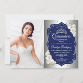 Invitation Quinceanera Party avec photo - Silver Navy (Devant)