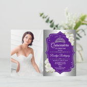 Invitation Quinceanera Party avec photo - Silver Purple (Debout devant)