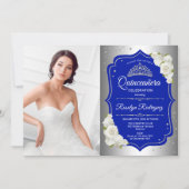 Invitation Quinceanera Party avec photo - Silver Royal Blue (Devant)