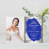 Invitation Quinceanera Party avec photo - Silver Royal Blue (Debout devant)