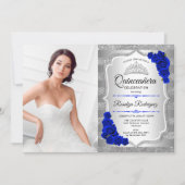 Invitation Quinceanera Party avec photo - Silver Royal Blue (Devant)