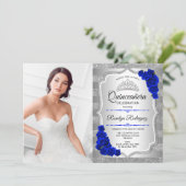 Invitation Quinceanera Party avec photo - Silver Royal Blue (Debout devant)