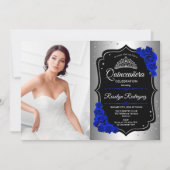 Invitation Quinceanera Party avec photo - Silver Royal Blue (Devant)
