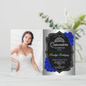 Invitation Quinceanera Party avec photo - Silver Royal Blue (Debout devant)