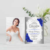 Invitation Quinceanera Party avec photo - Silver Royal Blue (Debout devant)