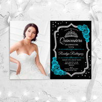 Quinceanera Party avec photo - Turquoise Black Sil