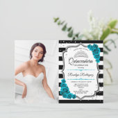 Invitation Quinceanera Party avec photo - Turquoise Silver Wh (Debout devant)