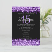 Invitation Quinceañera Party étincelles violettes (Debout devant)