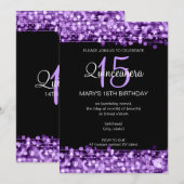 Invitation Quinceañera Party étincelles violettes (Devant / Derrière)