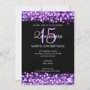 Invitation Quinceañera Party étincelles violettes