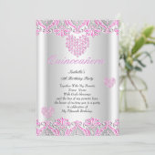 Invitation Quinceanera Party Joli Coeurs rose Dentelle 4 (Debout devant)