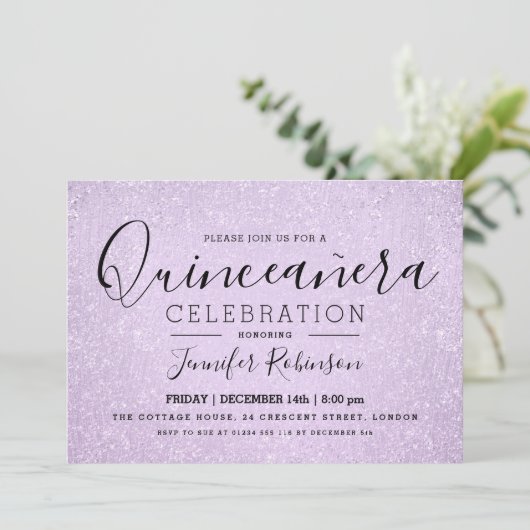 Invitation Quinceanera Party Lavender Parties scintillant Loo (Debout devant)