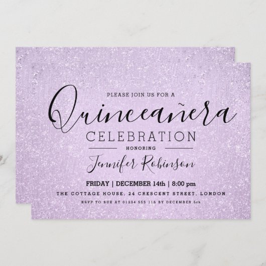 Invitation Quinceanera Party Lavender Parties scintillant Loo (Devant / Derrière)