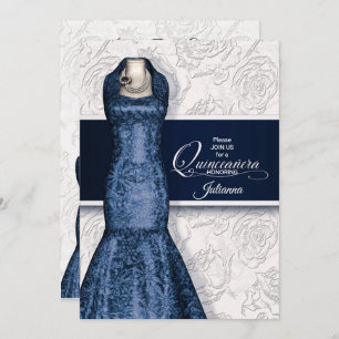 Invitation Quinceanera Party Marine bleu et blanc Roses