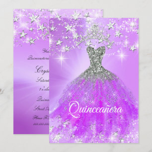Invitation Quinceanera Party Purple Étincelle Tiara Stars